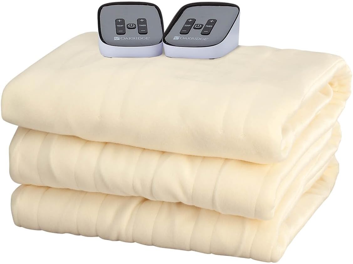 OakRidge Digital Comfort Fleece Heated King Blanket - Natural, 100% Polyester, Machine Washable, Oeko-TEX Certified, Perfect for Warm Nights, Controlled Heat Settings