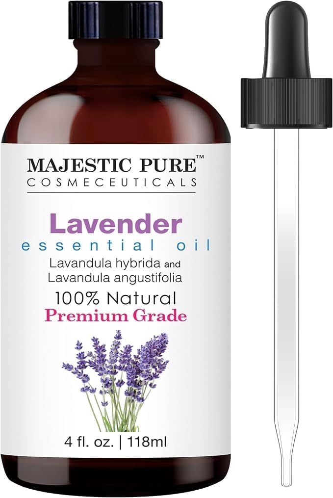 Majestic Pure Lavender Essential Oil with Glass Dropper - Huge 4 Fl Oz - 100% Pure and Natural Lavender Oil - Premium Grade Essential Oils for Diffuser, Aromatherapy, Soap and Candle Making