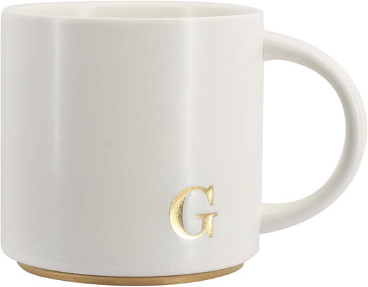COLLECTIVE HOME - Monogram Ceramic Mugs, 15 oz Golden Initial Coffee Cups, Elegant Capital Alphabet Tea Mugs, Elegant Personalized Mug with Gift Box, Luxurious Cups for Office and Home (G)