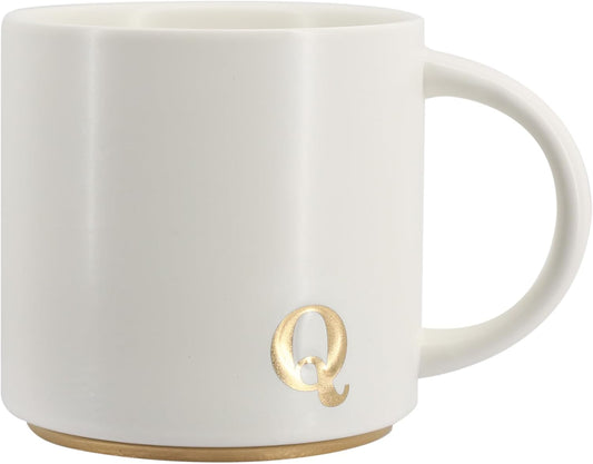 COLLECTIVE HOME - Monogram Ceramic Mugs, 15 oz Golden Initial Coffee Cups, Elegant Capital Alphabet Tea Mugs, Elegant Personalized Mug with Gift Box, Luxurious Cups for Office and Home (Q)