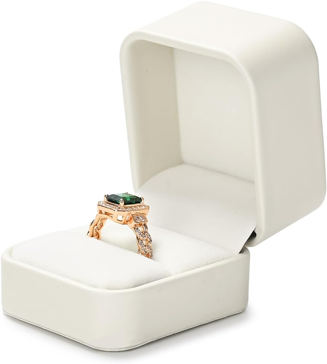 Oirlv Luxury Leather Jewelry Ring Box Engagement Ring Box Wedding Day Keepsake Box(Creamy-white)