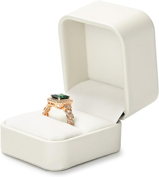 Oirlv Luxury Leather Jewelry Ring Box Engagement Ring Box Wedding Day Keepsake Box(Creamy-white)