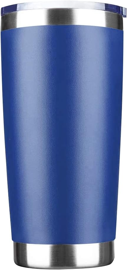 20oz Tumbler Stainless Steel Vacuum Insulated Mug with Lid, Double Wall Travel Mug, Durable Powder Coated Coffee Cup, Suitable for Ice Drinks and Hot Beverage (New Blue 1 pack)
