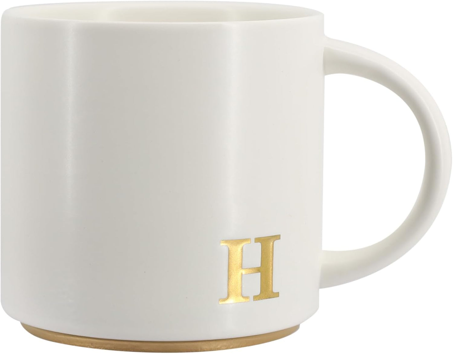 COLLECTIVE HOME - Monogram Ceramic Mugs, 15 oz Golden Initial Coffee Cups, Elegant Capital Alphabet Tea Mugs, Elegant Personalized Mug with Gift Box, Luxurious Cups for Office and Home (H)