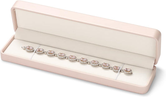 Oirlv Luxury Leather Long Chain Bracelet Necklace Storage Box Velvet Interior Gift Case, Premium Gorgeous Jewelry Display Box for Wedding,Engagement,Proposal,Birthday(Pink)