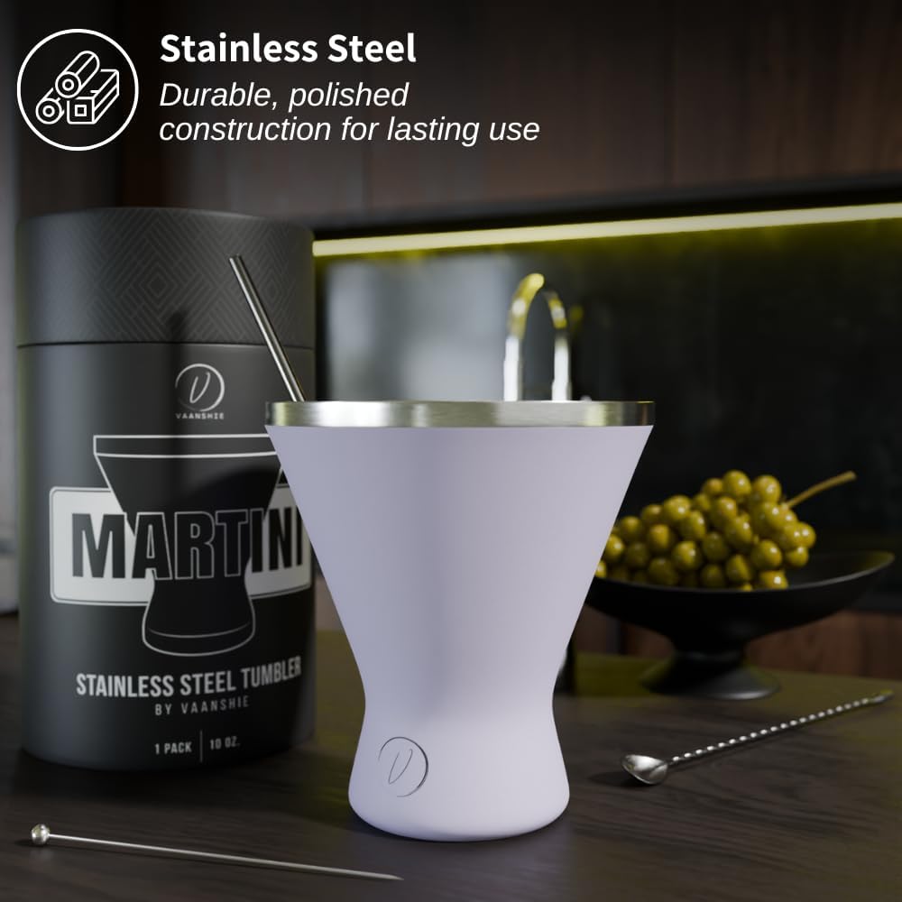 Stainless Steel Martini Glass [Pack of 1] – 10oz, Lilac, Powder Coated, No Sweat, Double Wall Margarita Cup with Lid | Ideal for Mother's Day Gift