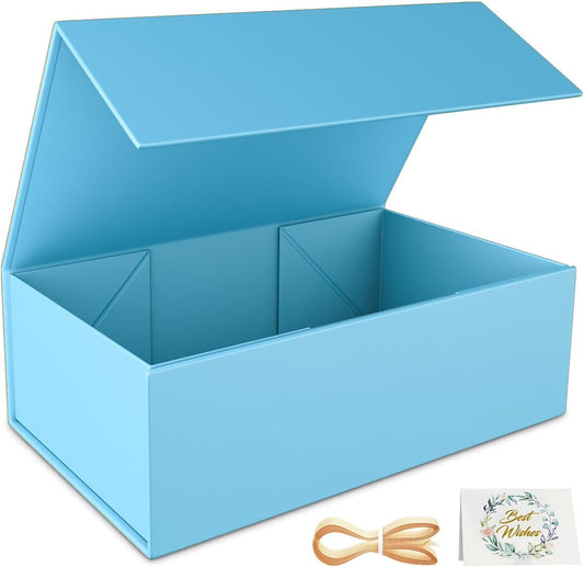 Blue Gift Box, 12x6x4'' Gift box for Presents with Lids Magnetic Closure Rectangle Collapsible for Bridesmaid Proposal Box, Wedding, Christmas, Halloween, Birthday Gift Packging