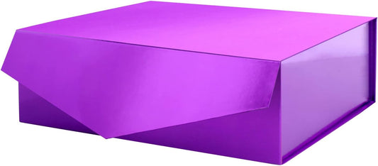 PACKHOME Large Gift Box with Lid 13.5x9x4.1 Inches, Sturdy Collapsible Gift Box with Magnetic Closure (Glossy Purple)