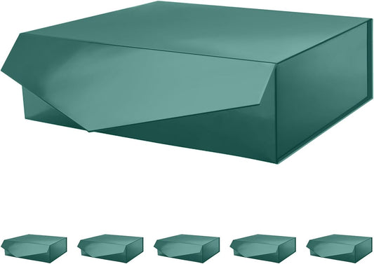 PACKHOME 6 Large Gift Boxes with Lids 13.5x9x4.1 Inches, Sturdy Collapsible Gift Boxes with Magnetic Closure (Glossy Dark Green)