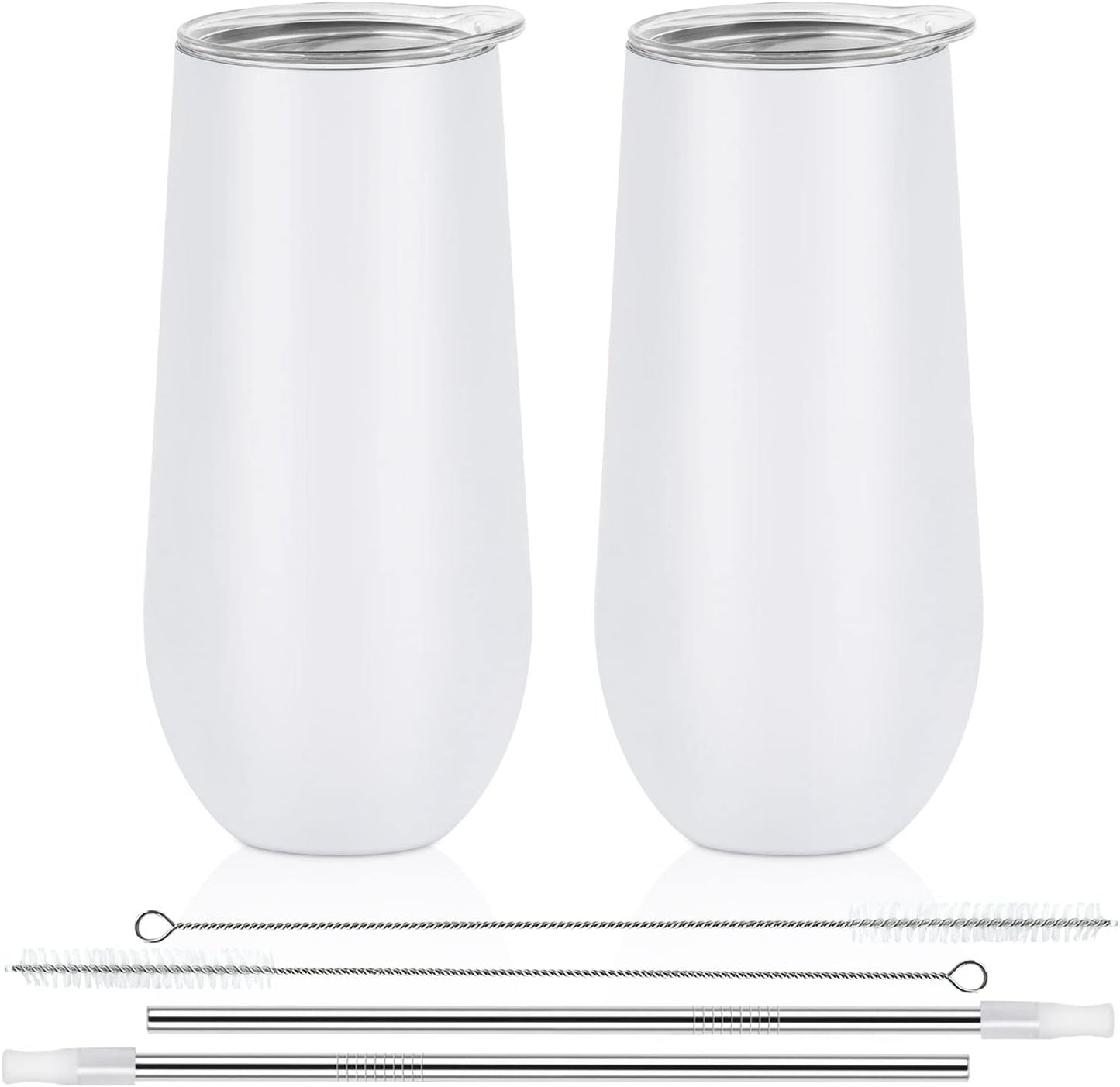 Lifecapido 2 Pack Insulated Stainless Steel Tumblers, 12oz Stemless Flutes, Insulated Champagne Glass for Birthday Party Wedding Christmas (White)