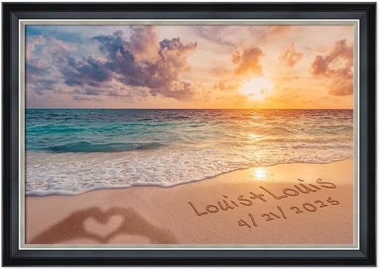 IPIC - "Forever Together Personalized Wall Art, Custom Beach Scene with with Solid Wood Frame, A Personalized Gift with Name and Date for Couple, Wedding, or Anniversary, Ready to Hang