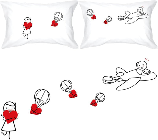 BoldLoft No Matter The Distance His & Hers Pillowcases-Pilot Gifts, Long Distance Relationship Gifts for Military Husband, Wife, Boyfriend, Girlfriend, Anniversary, Valentine's Day, Christmas