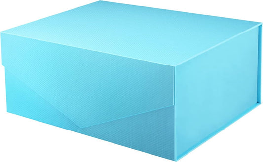 PACKHOME Gift Box 9x6.5x3.8 Inches, Rectangle Collapsible Box with Magnetic Lid for Gift Packaging (Matte Blue, Grain Texture)