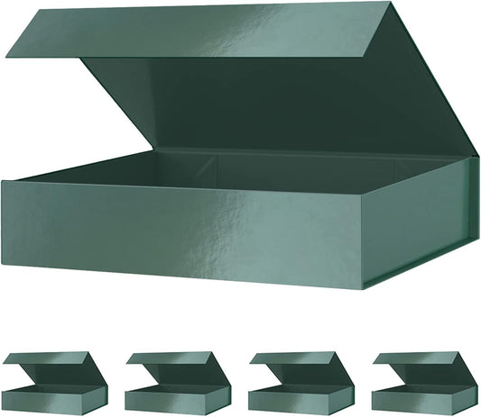 Green Gift Boxes 11x7.8x2.3 Inches, Shirt Gift Boxes for Presents Magnetic Closure for Clothes (5 Pack)