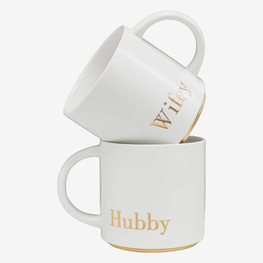 COLLECTIVE HOME - Mr. & Mrs. Ceramic Mugs, Wedding Gift Set, Perfect Luxury Couple's Gift, Elegant Design, Premium Ceramic, 2-Piece Set (Hubby & Wifey)