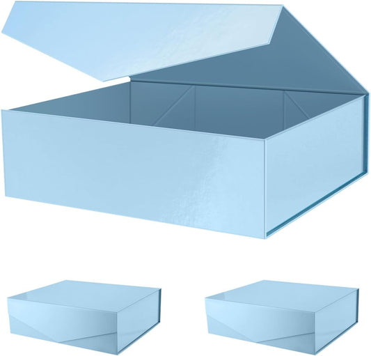 PACKHOME 17x14.5x5.5 Inches, 3 Extra Large Gift Boxes with Lids, Magnetic Closure Boxes for Clothes and Large Gifts (Glossy Light Blue)