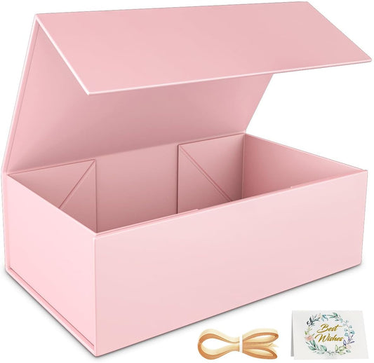 Pink Gift Box, 12x6x4'' Gift box for Presents with Lids Magnetic Closure Rectangle Collapsible for Bridesmaid Proposal Box, Wedding, Christmas, Halloween, Birthday Gift Packging