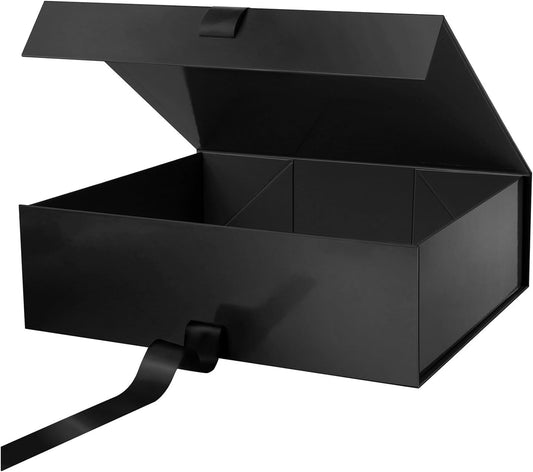 PACKHOME 17x14.5x5.5 Inches, Extra Large Gift Box with Lid, Magnetic Closure Boxes with Ribbon for Clothes and Large Gifts (Glossy Black)