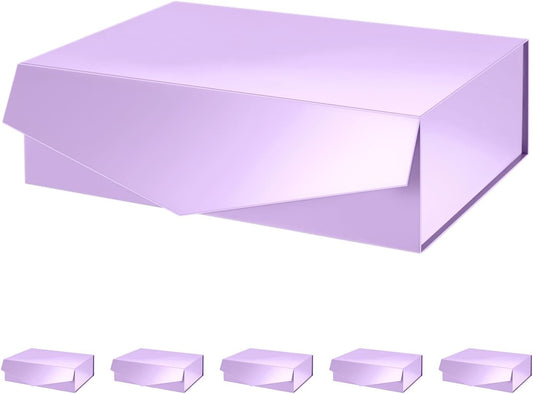 PACKHOME 6 Large Gift Boxes with Lids 13.5x9x4.1 Inches, Sturdy Collapsible Gift Boxes with Magnetic Closure (Glossy Light Purple)