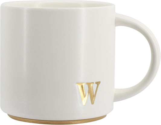COLLECTIVE HOME - Monogram Ceramic Mugs, 15 oz Golden Initial Coffee Cups, Elegant Capital Alphabet Tea Mugs, Elegant Personalized Mug with Gift Box, Luxurious Cups for Office and Home (W)