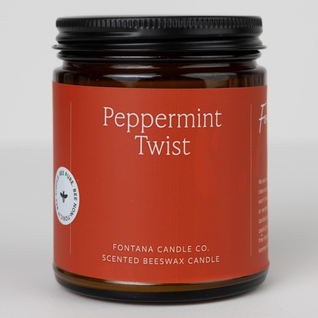 Fontana Candle Co Wood Wick Beeswax Jar Candles, Peppermint Twist Holiday Candle - Made with Coconut Oil & Pure Essential Oils – Clean Burn, Long Lasting and Non-Toxic Candles for Home & Room Decor