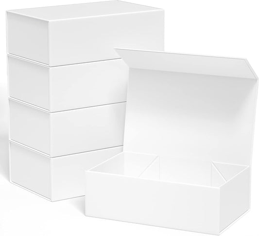 Gift Box, 10' x 6' x 3', 5PCS, White, Luxury Gift Packaging with Magnetic Closure Lid, Ideal for Christmas, Thanksgiving, Wedding, Mother's Day, Birthday Gifts