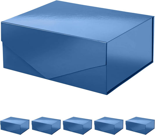 PACKHOME 6 Gift Boxes 9x6.5x3.8 Inches, Rectangle Collapsible Boxes with Magnetic Lids for Gift Packaging (Glossy Navy)
