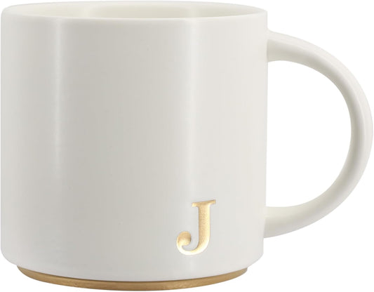 COLLECTIVE HOME - Monogram Ceramic Mugs, 15 oz Golden Initial Coffee Cups, Elegant Capital Alphabet Tea Mugs, Elegant Personalized Mug with Gift Box, Luxurious Cups for Office and Home (J)