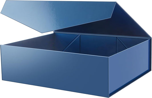 PACKHOME 17x14.5x5.5 Inches, Extra Large Gift Box with Lid, Magnetic Closure Box for Clothes and Large Gifts (Glossy Blue)
