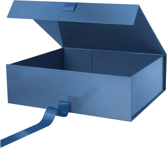 PACKHOME 17x14.5x5.5 Inches, Extra Large Gift Box with Lid, Magnetic Closure Boxes with Ribbon for Clothes and Large Gifts (Glossy Blue)