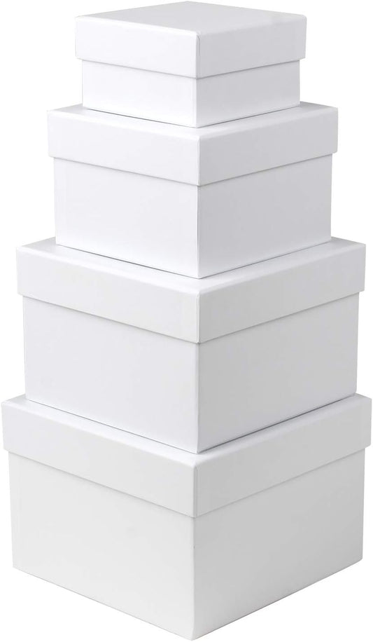 Square Gift Boxes with Lids Set of 4 White Gift Box Assorted Sizes Nesting Gift Boxes for Presents Birthday Bridesmaid Wedding Valentines Christmas Party Favor Boxes