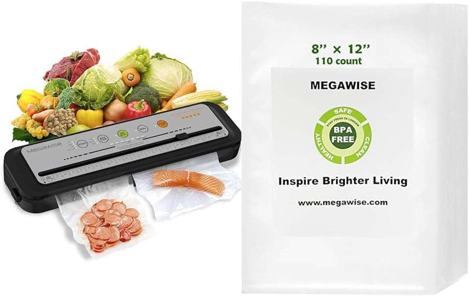 2023 Updated MEGAWISE Vacuum Sealer Machine Bundle with 110 Count 8''x12'' BPA Free Vacuum Bags