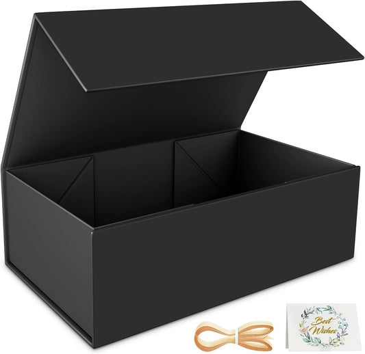 Black Gift Box, 12x6x4'' Gift boxes for Presents with Lids Magnetic Closure Rectangle Collapsible for Groomsman Proposal Box, Wedding, Christmas, Halloween, Birthday Gift Packging