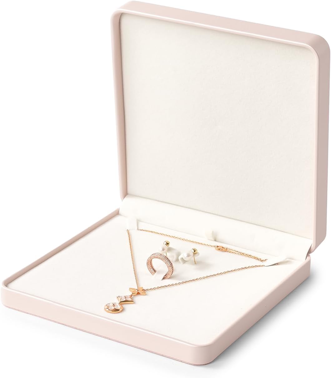 Oirlv Luxury Leather Jewelry Set Box Big Necklace Ring Storage Case Jewelry Gift Box for Bracelet Necklace Earring Ring (Pink)