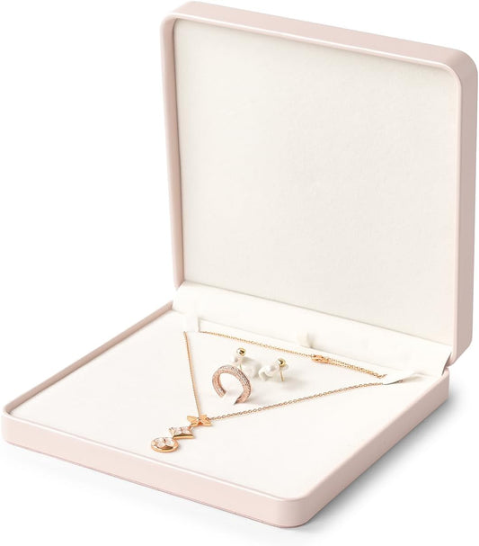 Oirlv Luxury Leather Jewelry Set Box Big Necklace Ring Storage Case Jewelry Gift Box for Bracelet Necklace Earring Ring (Pink)