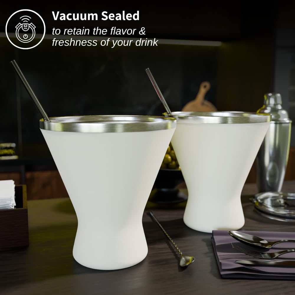 Stainless Steel Martini Glass [Pack of 2] – 10oz Cream, Powder Coated, No Sweat, Double Wall Margarita Tumbler for Cocktails and Cold Drinks | Perfect for Mother's Day Gift