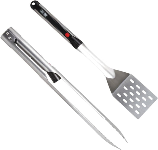 Grill Light Grill Spatula & Tongs Grilling Set | Restaurant Grade Stainless Steel | Super Bright LED Light to Grill in Dark | Waterproof & Dishwasher Safe | Camping Barbecue Grilling Tongs Spatula