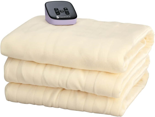 OakRidge Digital Comfort Fleece Heated Full Blanket - Natural, 100% Polyester, Machine Washable, Oeko-TEX Certified, Perfect for Warm Nights, Controlled Heat Settings