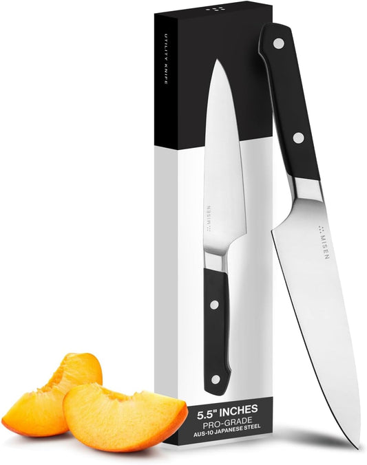 Misen 5.5" Utility Knife – High Carbon Japanese AUS-10 Stainless Steel – Hybrid German & Japanese Blade – Precision Kitchen Knife for Professionals & Home Cooks – Ultimate Cutting Performance - Black