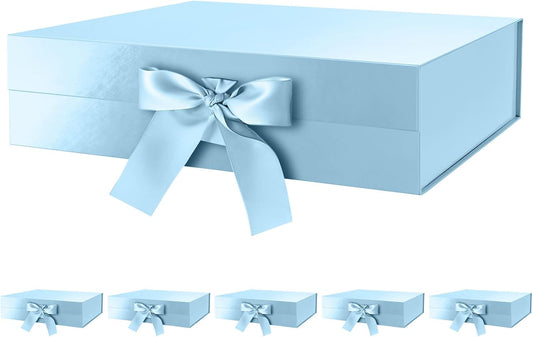 GREEN BEAN 6 Large Gift Boxes with Lids for Presents 13x9.7x3.4 Inches, Baby Blue Magnetic Luxury Gift Boxes with Ribbon, Bridesmaid Proposal Gift Boxes (Baby Blue)