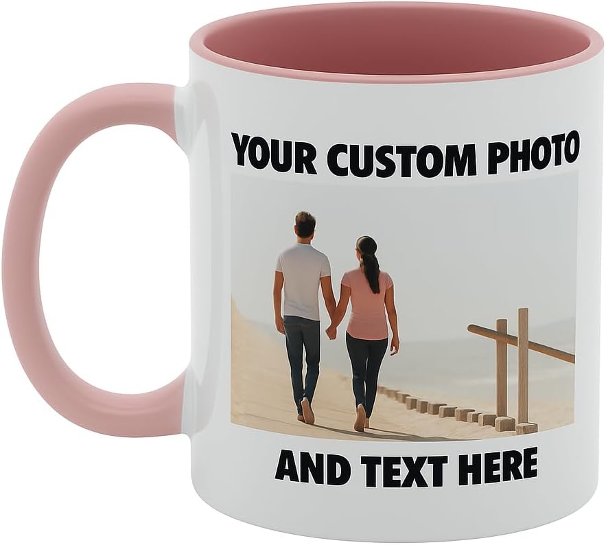 Personalized Coffee Mug | Custom Photo, Text, or Logo Cup (11oz, Pink Rim, Inner, and Handle) |Dishwasher & Microwave Safe |Unique Gift for Men & Women –Taza Personalizada