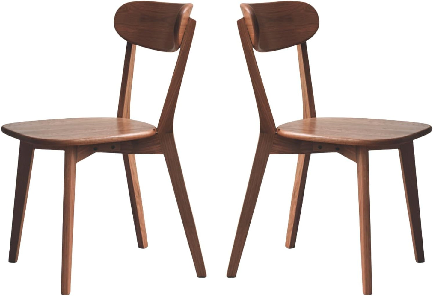Walnut Oak Wood Dining Chair - Set of 2, Mid-Century Modern, Ergonomic, Easy Assembly