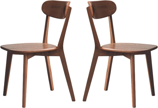 Walnut Oak Wood Dining Chair - Set of 2, Mid-Century Modern, Ergonomic, Easy Assembly