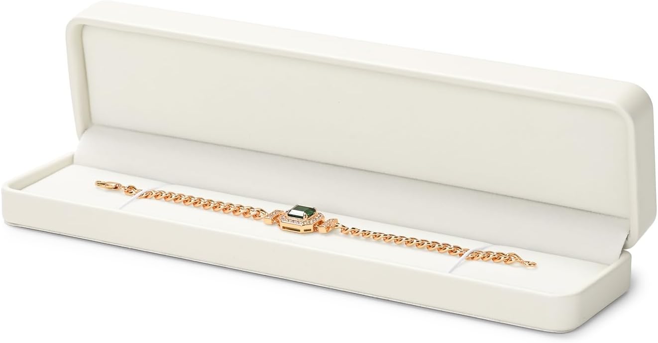 Oirlv Luxury Leather Long Chain Bracelet Necklace Storage Box Velvet Interior Gift Case, Premium Gorgeous Jewelry Display Box for Wedding,Engagement,Proposal,Birthday(Creamy-white)