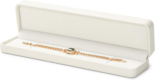 Oirlv Luxury Leather Long Chain Bracelet Necklace Storage Box Velvet Interior Gift Case, Premium Gorgeous Jewelry Display Box for Wedding,Engagement,Proposal,Birthday(Creamy-white)