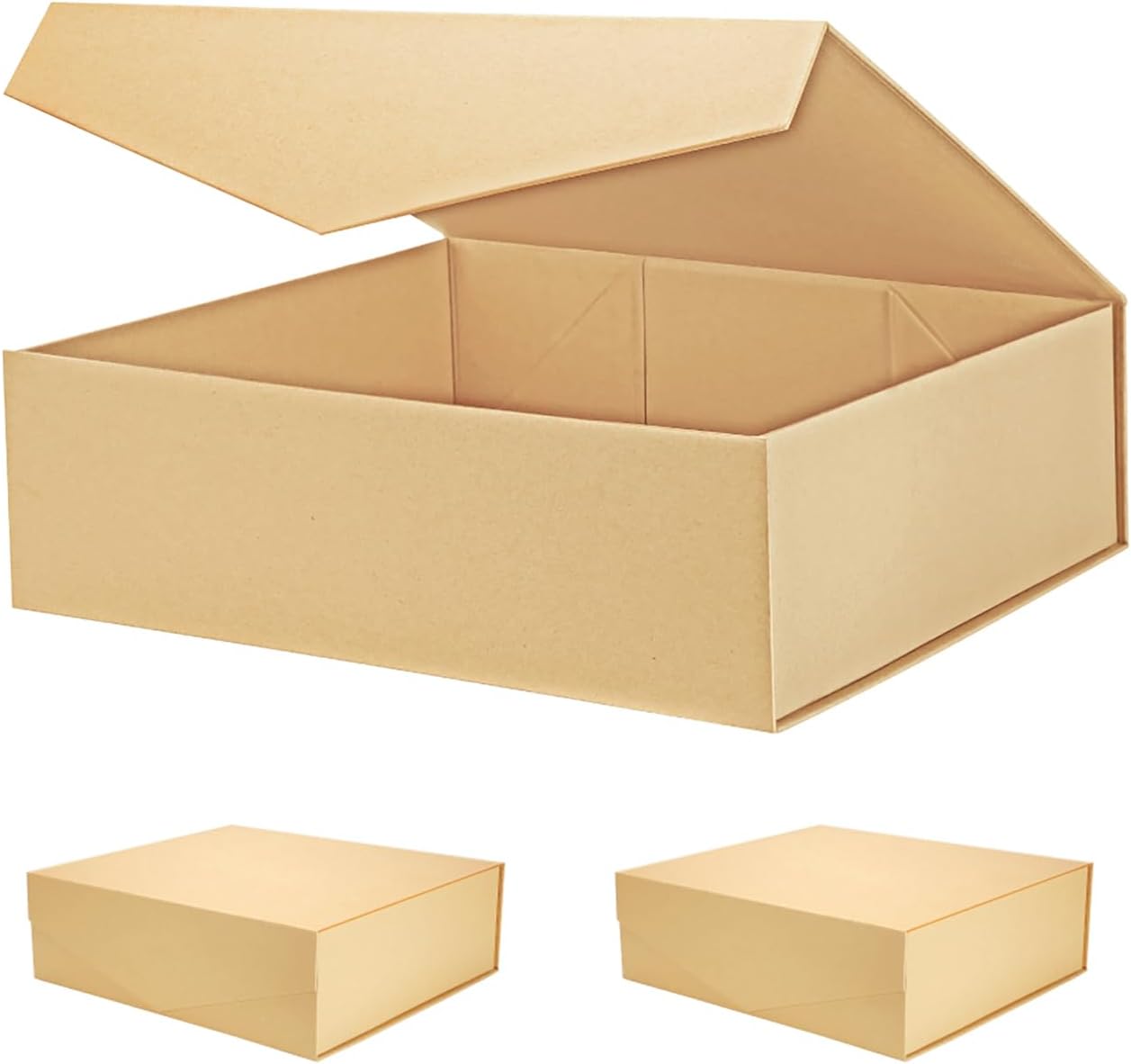 PACKHOME 17x14.5x5.5 Inches, 3 Extra Large Gift Boxes with Lids, Magnetic Closure Boxes for Clothes and Large Gifts (Kraft)