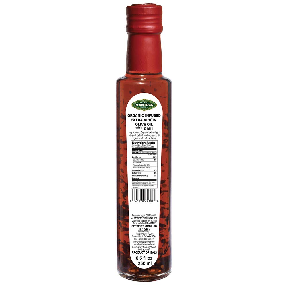 Mantova Organic Chili Flavored Extra Virgin Olive Oil, 8.5 Fl Oz (Pack of 2)