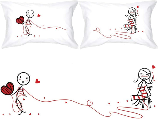 BoldLoft Love Ties Us Together Couple Pillowcases-Gifts for Him, Boyfriend, Husband, Cotton Anniversary, Christmas, Engagement, Knitting Gifts for Knitters, Valentine Pillow Cover Romantic Home Decor
