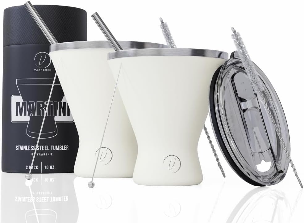 Stainless Steel Martini Glass [Pack of 2] – 10oz Cream, Powder Coated, No Sweat, Double Wall Margarita Tumbler for Cocktails and Cold Drinks | Perfect for Mother's Day Gift