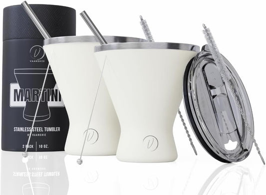 Stainless Steel Martini Glass [Pack of 2] – 10oz Cream, Powder Coated, No Sweat, Double Wall Margarita Tumbler for Cocktails and Cold Drinks | Perfect for Mother's Day Gift